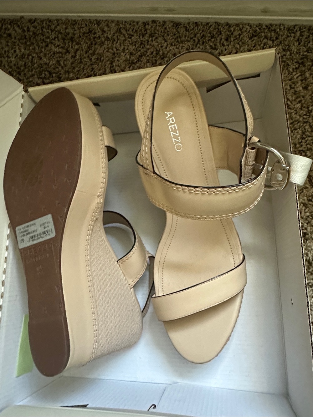 Arezzo Neutral Beige Wedge Sandals with Adjustable Ankle Strap